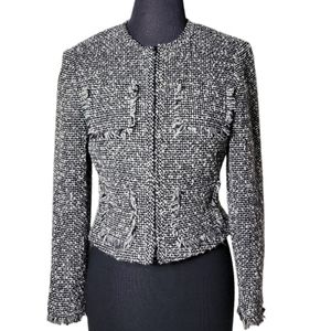 I.N.C wool blend tweed frayed edge zip up blazer size 6 petite